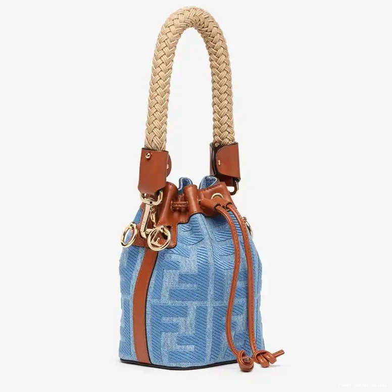 Cheap Motif Straw with FF Mini Bucket Handle Tresor Mon Straw Fendi In Blue Bag 0610